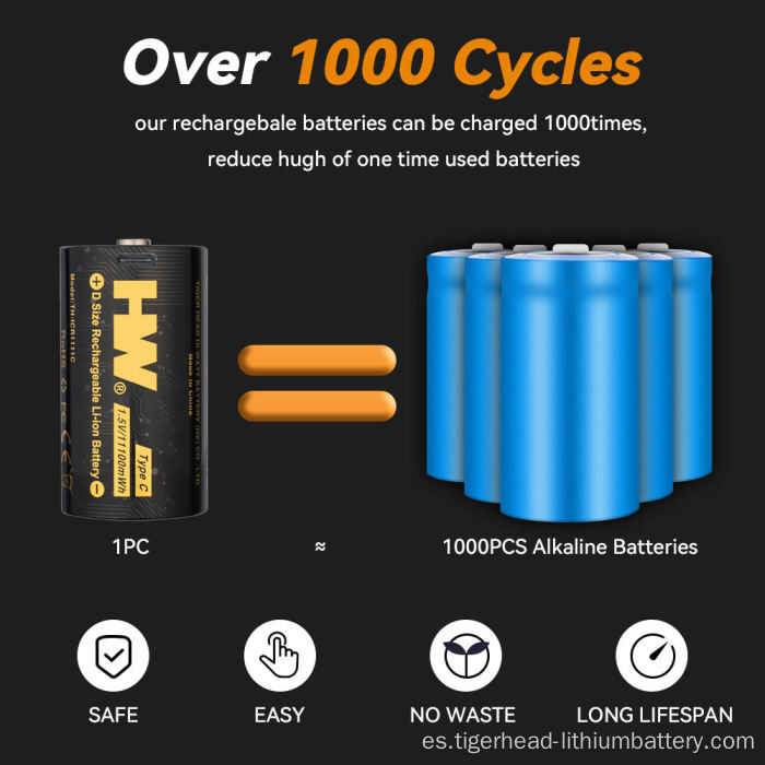 Batería de litio recargable USB-C de 2 piezas 1,5 VD 11100 mWh